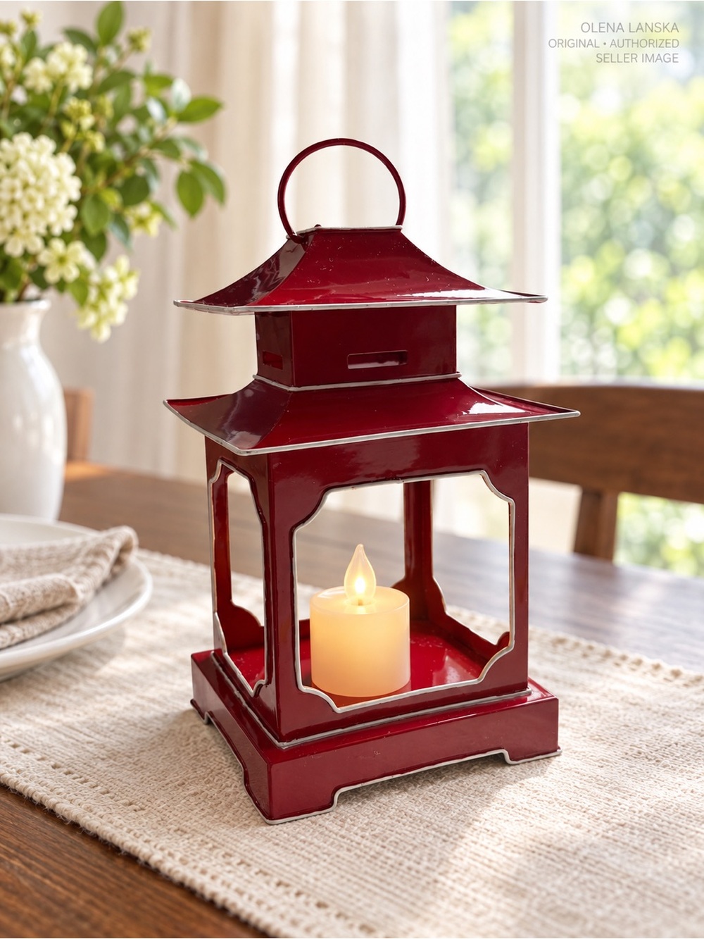 Southern Living Metal Lantern Red Pagoda Candle Holder Dillard's Exclusive NWT